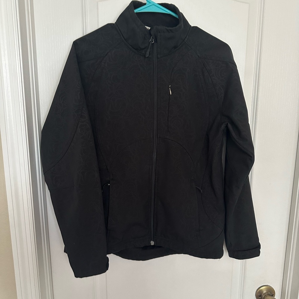 Double Diamond Womens Size M Softshell Jacket Black Floral Fleece